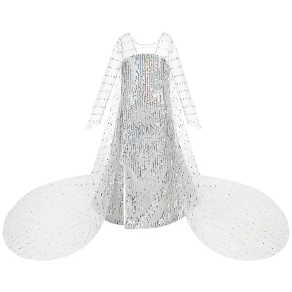 Frozen Elsa white sequence material with back long drape - Picture 1 of 5